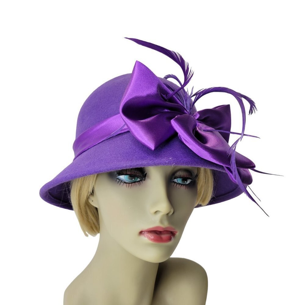 Purple Wool Hat, Purple Satin, Bucket Dress Hat,Church Hat- NEW - Picture 7 of 16